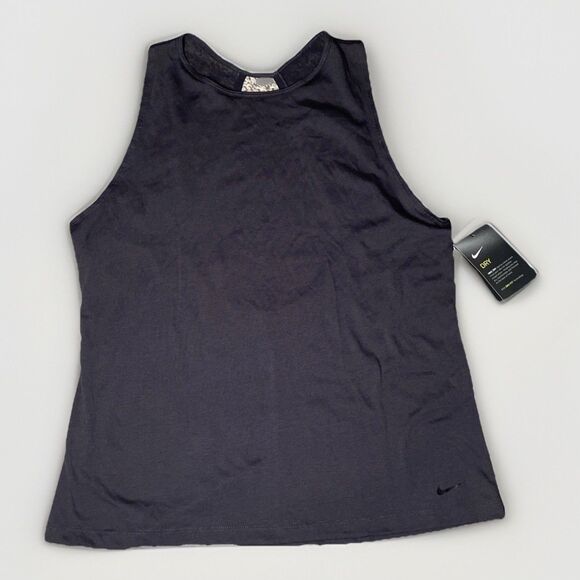Nike Dri-Fit Sleeveless Shirt Women's L Gray New W/ Tags Mesh Open Back Train - Picture 1 of 11